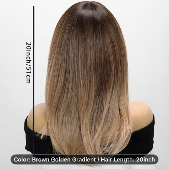 22” Elegant & Realistic Women's Brown to Blonde Synthetic Straight Wig - Picture 4 of 7